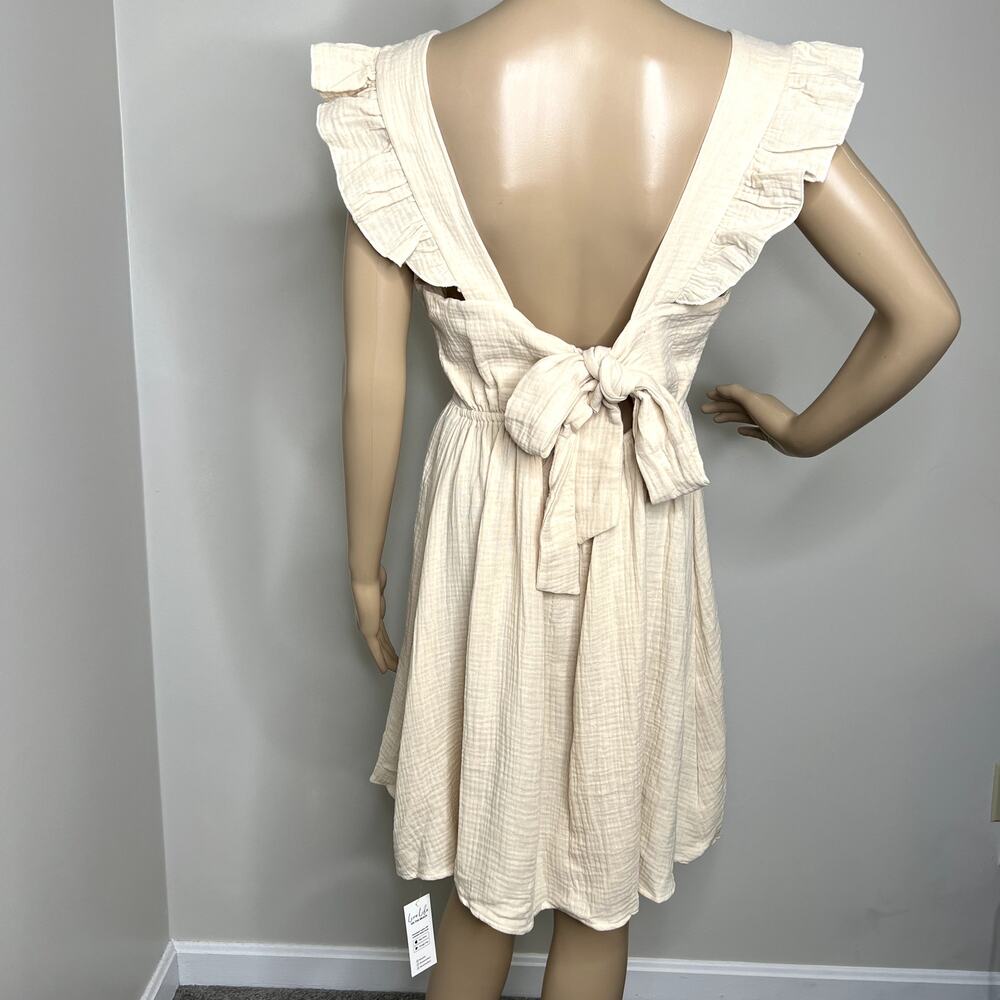 Cupshe Beige A Line Ruffle Tie Mini Dress - Picture 3 of 8